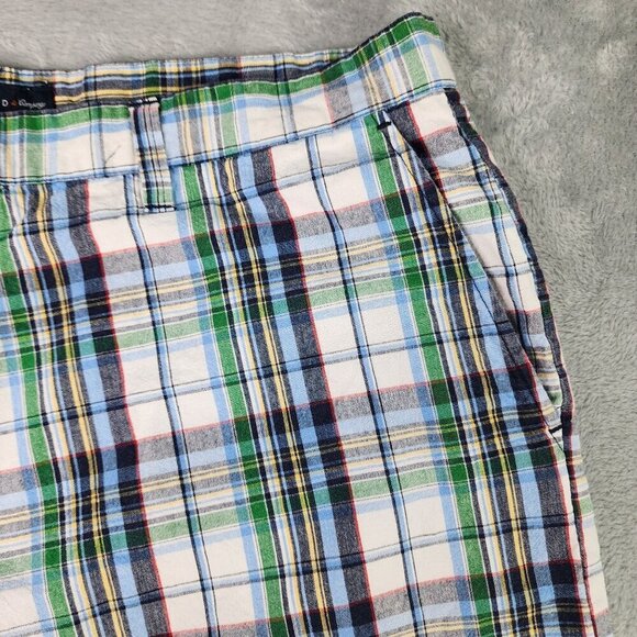 Siegfried Shorts Men's 42 Bermuda Blue Plaid Linen Cotton Blend Preppy Golf - Picture 3 of 7